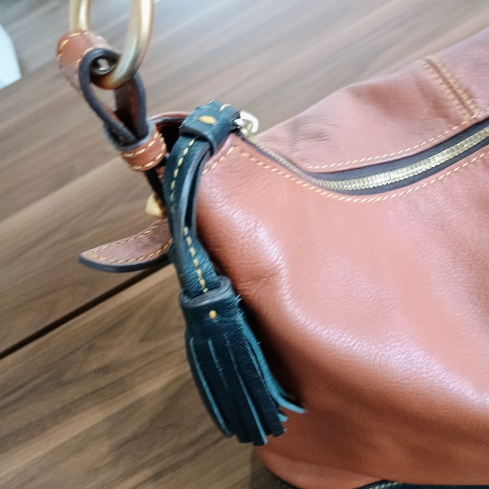 Dooney & Bourke Tan and Black Leather Hobo Bag - Picture 4 of 15